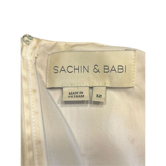 Sachin & Babi 12 Alli Gown Maxi Shift Dress floral Cream V Neck Puff Sleeve - Picture 7 of 9